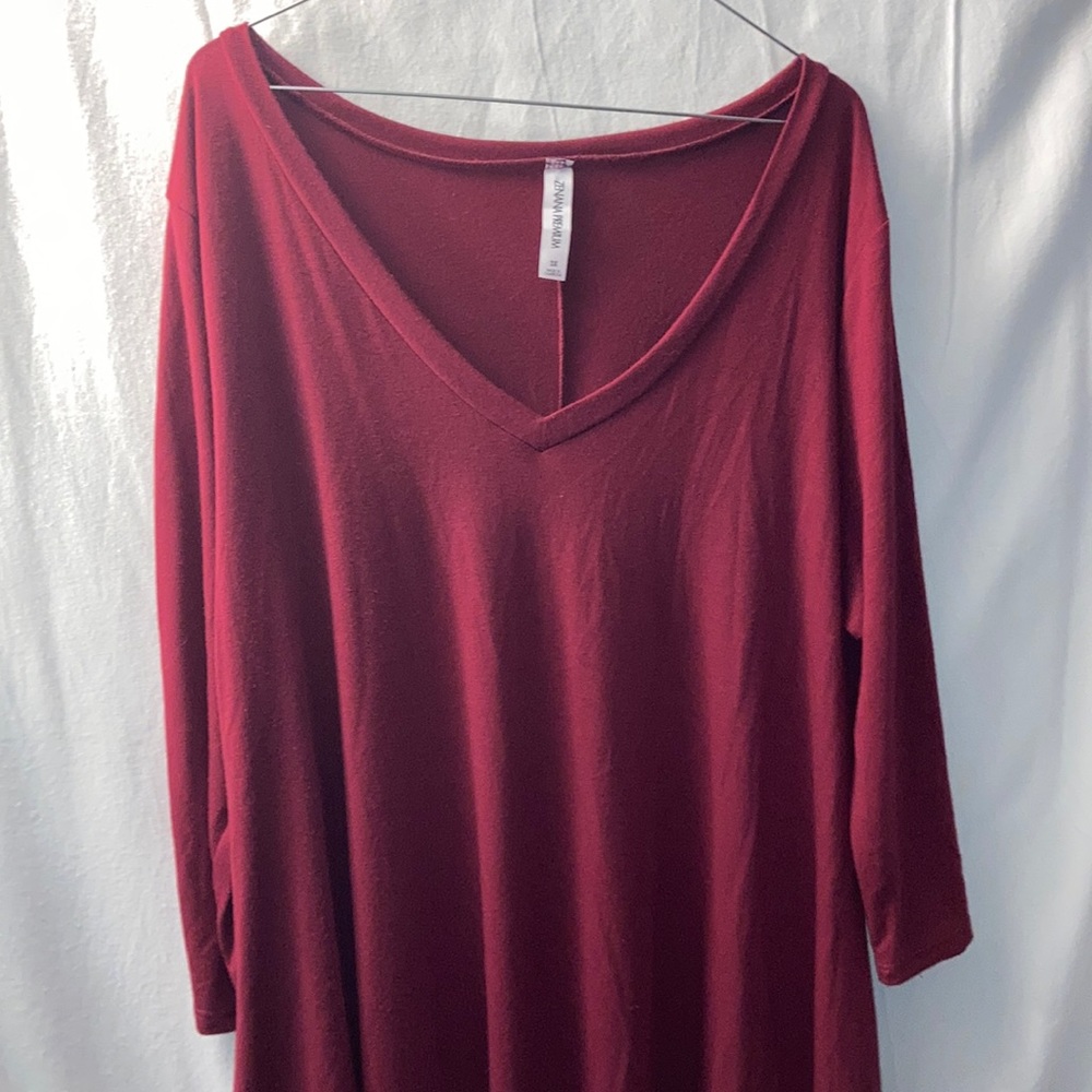 ZENANA V-NECK 3/4 LENGTH SLEEVE DRESS